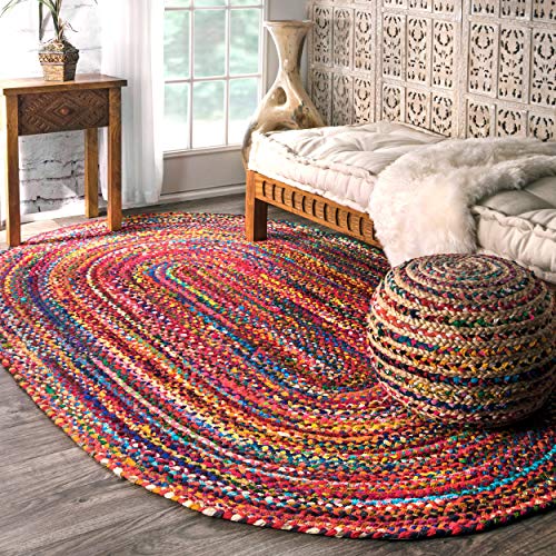 nuLOOM Tammara Boho Cotton Hand Braided Area Rug, 3' x 5' Oval, Multi