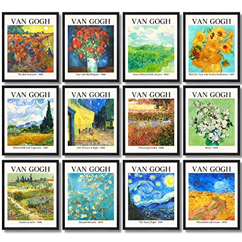 97 Decor Vincent Van Gogh Wall Art - Van Gogh Art Posters, Van Gogh Sunflowers Starry Night Prints, Famous Artist Paintings Impressionist Museum Gallery Exhibition for Bedroom Decor (8x10 UNFRAMED)