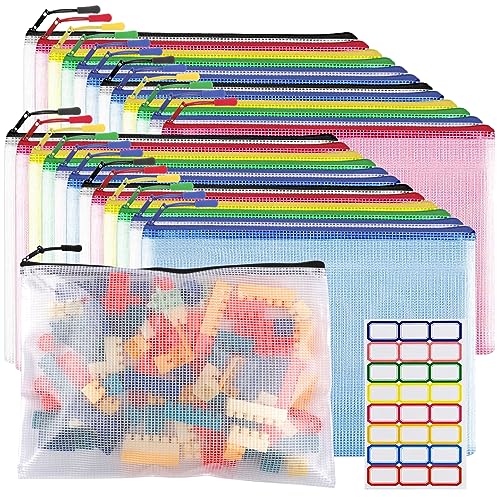 YOPCDJ 24pcs Mesh Zipper Pouch Bags, Zipper Bags for Organizing, A4 Zipper Bags for Classroom Organization and Storage, Board Game Storage,Puzzle Bags