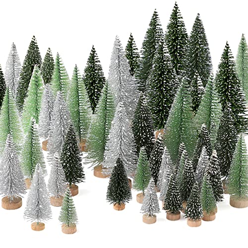 30Pcs Christmas Decorations Mini Christmas Trees, Artificial Christmas Tree Bottle Brush Trees with Wooden Base for Christmas Decor Christmas Party Home Table Craft