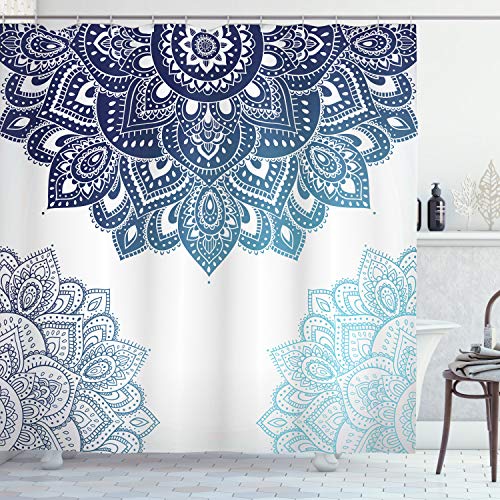 Ambesonne Flora Shower Curtain, South Mandala Design Vibrant Color Ornamental Illustration, Cloth Fabric Bathroom Decor Set with Hooks, 69' W x 70' L, Blue