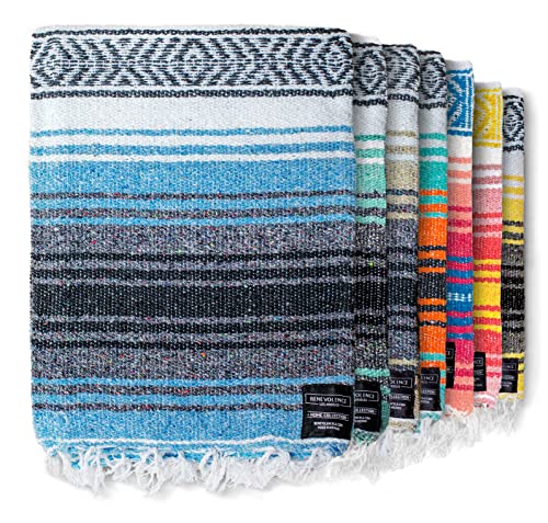 Benevolence LA Authentic Handwoven Mexican Blanket, Yoga Blanket - Perfect Outdoor Picnic Blanket, Camping Blanket, Equestrian Saddle Blanket, Serape Blanket 50x70 inches - Sky Blue, Pack of 1