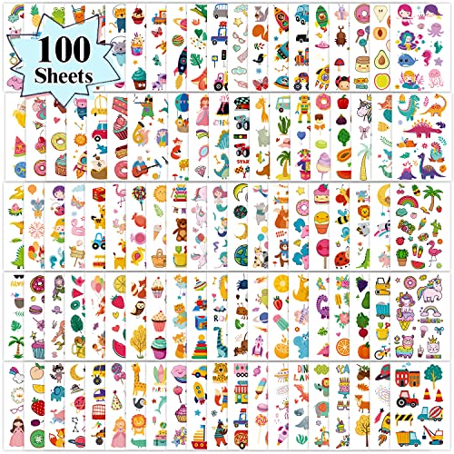 Partywind 100 Sheets (1150 Styles) Temporary Tattoos for Kids Goodie Bag Stuffers, Fake Tattoo Stickers for Boys and Girls Party Favors Supplies, Cute Birthday Gifts Prizes for Kids