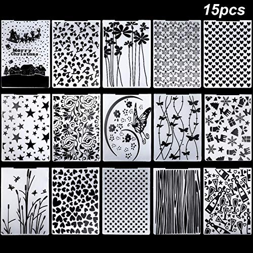 15 Pieces Embossing Folders 5.7 x 4.2 Inch Plastic Template Cards Christmas for Making Paper Cards Photo Album Wedding Decoration Scrapbooking Crafts