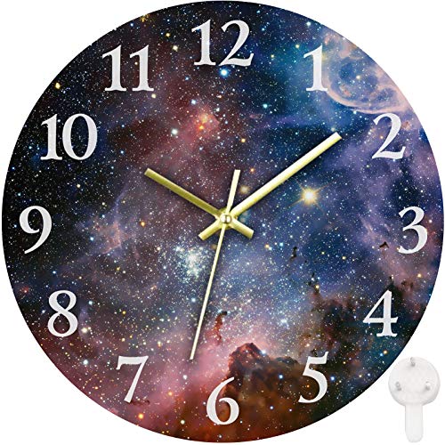 Britimes Round Wall Clock, Silent Non-Ticking Battery Operated Clock 10 Inch, Decor for Bathroom, Bedroom, Kitchen, Office or School Galaxy Space