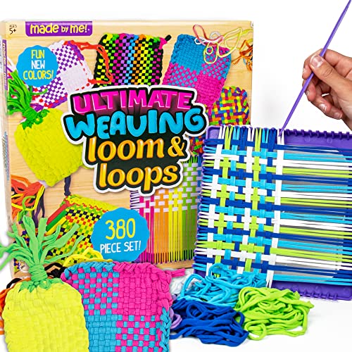 Made By Me Ultimate Weaving Loom, Includes 378 Craft Loops & 1 Weaving Loom with Tool, Makes 25 Projects, 9 Rainbow Colors of Weaving Loops, Hook & Loop Potholder Kit, DIY