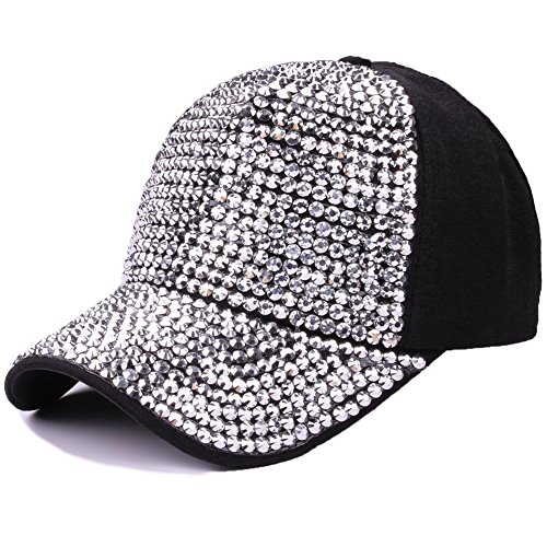 Gudessly Women Men Studded Rhinestone Crystals Adjustable Baseball Cap Plain Sparkle Bling Denim Sun Hat