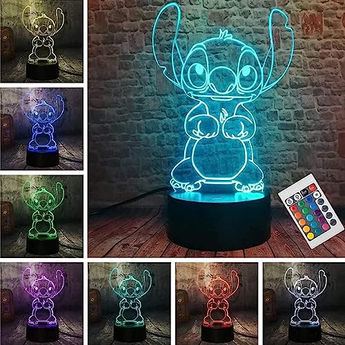 LOUHH Stitch Night Light, Stitch Gifts - 3D LED Intelligent Remote Control Stitch Lamp 16 Color Stitch Light for Christmas Stitch Gifts Children's Room Decoration Holiday Gifts