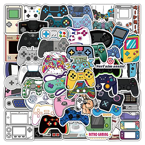 50 Pcs Retro Gamepad Stickers Game Controller Decals for Water Bottle Hydro Flask Laptop Luggage Car Bike Bicycle Vinyl Waterproof Gaming Stickers Pack