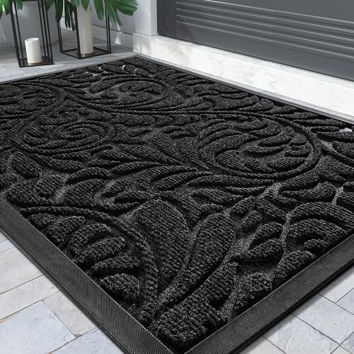 Yimobra Durable Doormat, Heavy Duty Front Welcome Mats For Home Entrance Outdoor Indoor Outside Back Patio Floor Entry Porch Garage Office, Weather Resistant Easy Clean, 29.5 x 17, Black