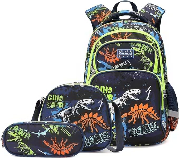 Cusangel 3Pcs Boys Dinosaur Backpack Set with Lunch Box Pencil Case, Dinosaur Backpack for Kids