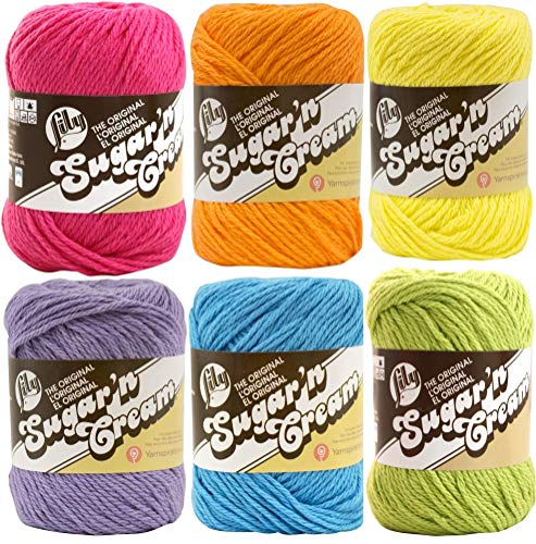 Lily Sugar n' Cream Solid Variety Assortment 6 Pack Bundle 100 Percent Cotton Medium 4 Worsted (Multicolor)