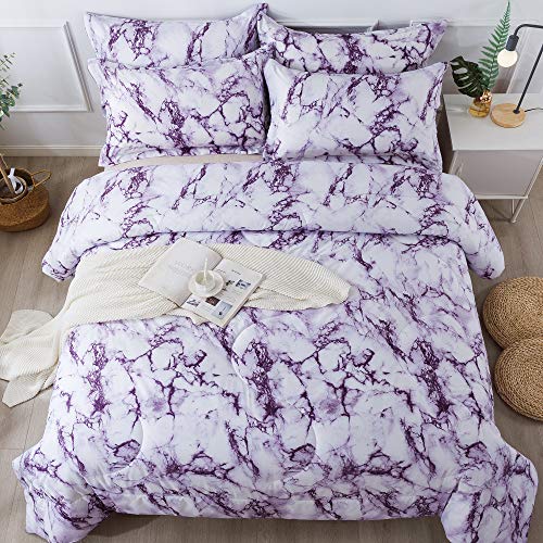 Litanika Purple Marble Comforter King(104x90lnch), 3 Pieces(1 Marble Comforter and 2 Pillowcases) Soft Microfiber Comforter Bedding Set for Men and Women