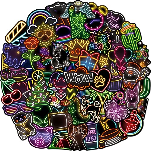 150 Pcs Cool Neon Sign Vinyl Stickers for Kids Teens Waterproof Water Bottle Stickers Pack for Laptop Phone Case Guitar Skateboard Helmet Bike Car Decals School Carnival Party Favors Supplies