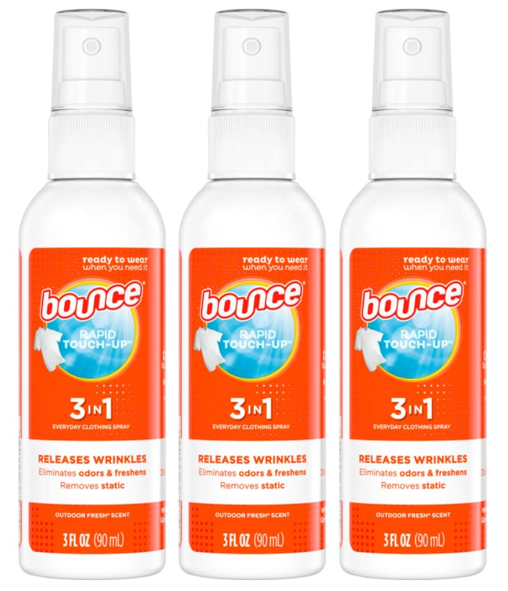 Bounce Anti Static Spray, 3 in 1 Instant Anti Static Spray & Instant Wrinkle Release, Odor Eliminator & Fabric Refresher, Travel Size (3 Oz,Pack of 3)