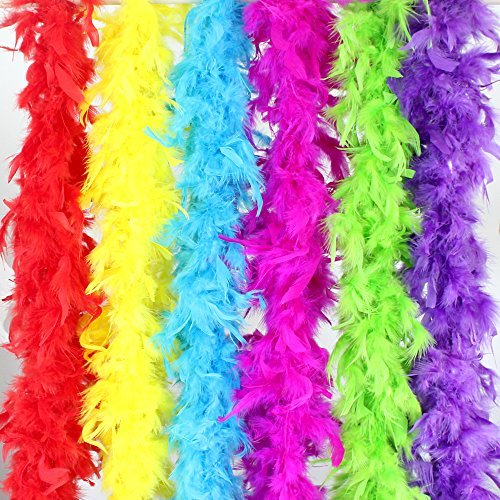 Coceca 6pcs 6.6ft Colorful Feather Boas for Women Girls Costume Dress Up Party Bulk Decoration