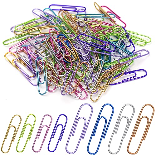 Paper Clips, 200pcs Jumbo and Medium （2 inch & 1.3 inch）Colored Paper Clip, Large PaperClips Assorted Colors Sizes, Paper Clips for Paperwork Office School and Personal Use