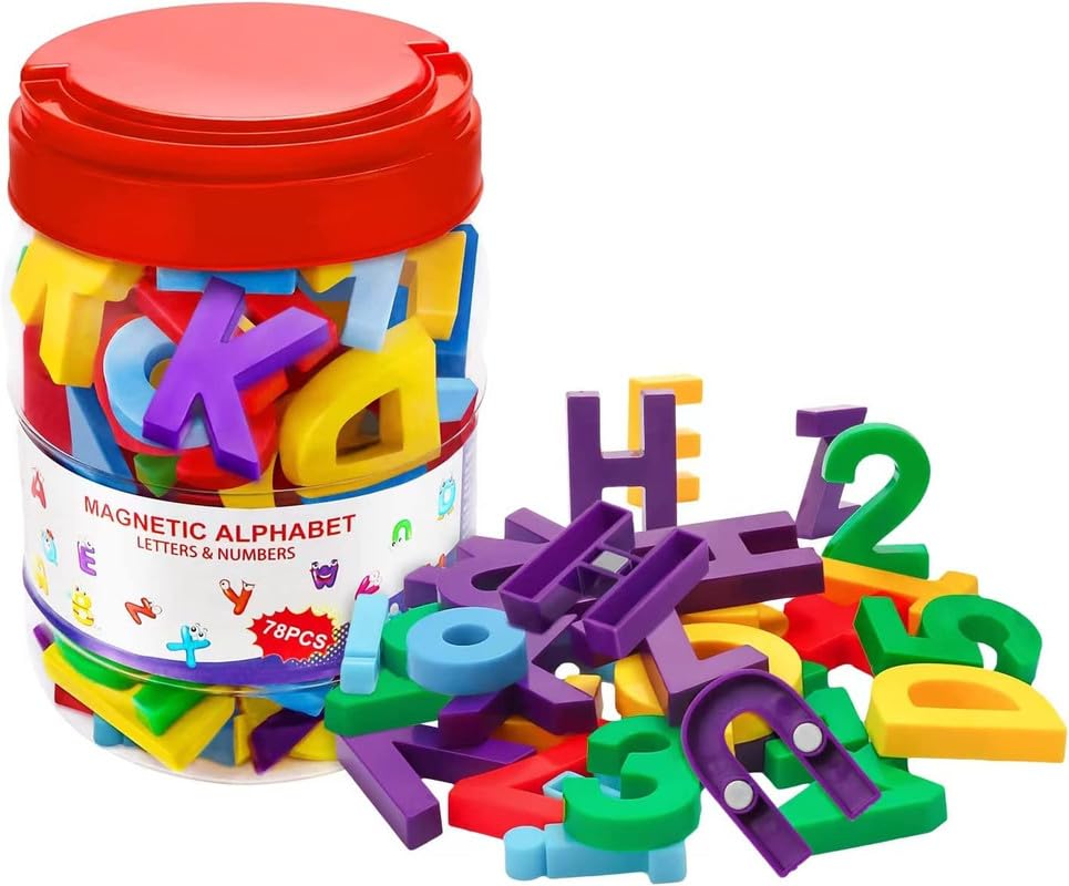 Magnetic Letters and Numbers Toy Set: Strong Magnetic 78 PCS Colorful Alphabet Magnets for Toddlers - Educational ABC 123 Fridge Magnets