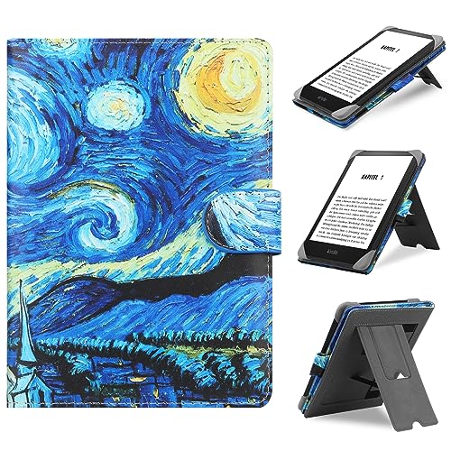 HoYiXi Universal Case Compatible with 6”-6.8” Kobo/Pocketbook/Tolino/Sony E-Book eReader Kindle Paperwhite/Kobo Clara HD/Kobo Clara 2E Leather Stand Cover for 6-6.8'' E-Book, Starry Night