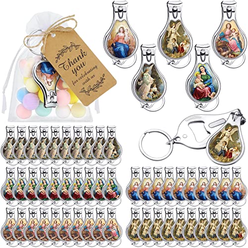 First Communion Favors 50 Set Angel Baptism Keychain with Nail Clipper and Bottle Opener Baby Shower Favors for Guest Souvenirs Gifts with Thank You Tags Organza Bags for Baby Shower Birthday Party