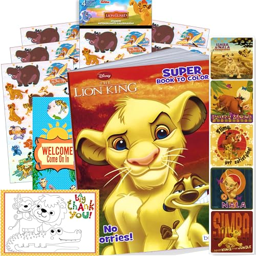 Disney Lion King Coloring Book Set with Stickers - Bundle Includes 80 Page Coloring Book, Stickers, Thank You Card Craft, and Door Hanger (Lion King)