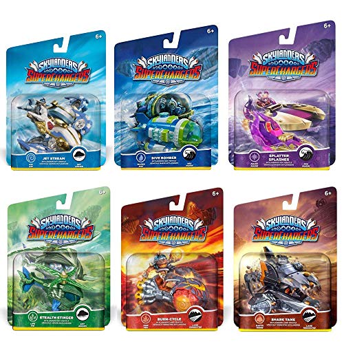 Skylanders SuperChargers Vehicle Character Pack (6) Pack Bundle: Jet Stream, Dive Bomber, Splatter Splasher, Stealth Stinger, Burn-Cycle, and Shark Tank