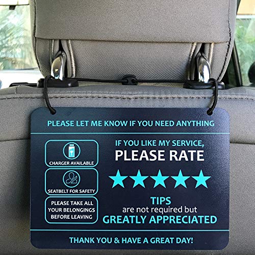 Nebudo Compatible with Lyft Uber (2-Pack) Tips Rating Appreciated Rideshare Accessories – 7” x 5” – Interior Acrylic Headrest Sign - Rate Me Tip No Smoking for 5 Star Rides for Ride-Share Drivers