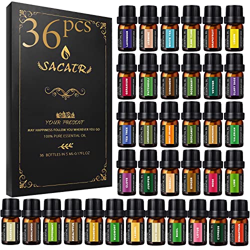 36 Bottles Essential Oils Set - Essential Oils-100% Natural Essential Oils-Perfect for Diffuser, Humidifier,Aromatherapy, Massage,Skin & Hair Care, Soap, Candle Bath Bombs Making (5ml/0.17oz)