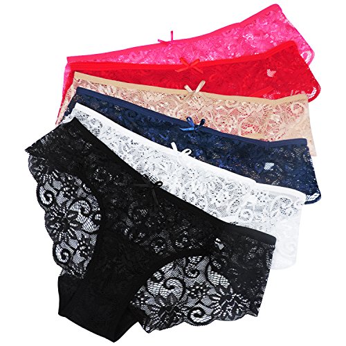 Sunm Boutique 6 Pack Womens Underwear Invisible Seamless Bikini Lace Underwear Half Back Coverage Panties Multicoloured