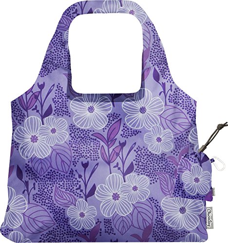 ChicoBag VITA Purple Blooms Designer Compact Reusable Shopping Tote with Attached Pouch and Carabiner Clip - Bliss