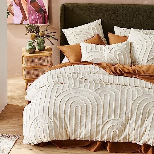 INDACORIFY White Cotton Beautiful Tufted Duvet Cover Bohemian Duvet Cover Comforter Doone Cover Washed Indian Cotton Duvet 2 Pillow Cover Custom Size Bedding (Queen 90 X 90 Inches)