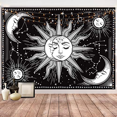HOTMIR Wall Tapestry Black and White - Aesthetic Tapestry Wall Hanging Moon Tapestry as Wall Art for Bedroom, Living Room, Dorm Decor (51.2x59.1 Inches, 130x150 cm)