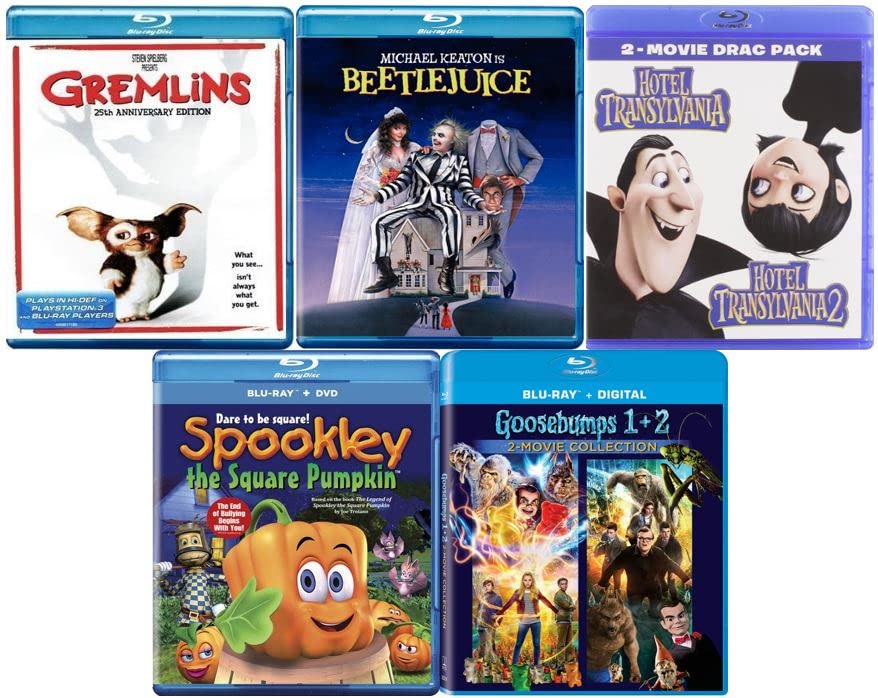 Kids Halloween Spooky Collection: Gremlins / Beetlejuice / Hotel Transylvania 1 / Hotel Transylvania 2 / Goosebumps 1 / Goosebumps 2 / Spookley: The Square Pumpkin' [Blu-ray, 7-Film Collection] Region 1/A