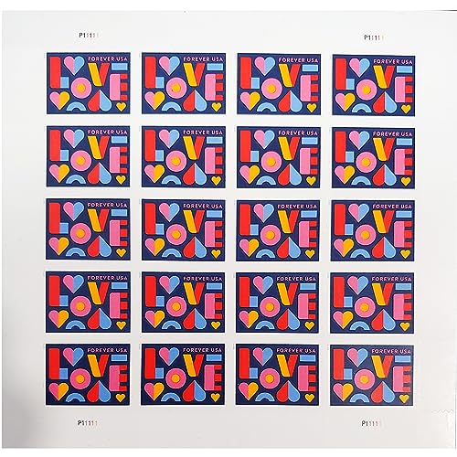 Love 2021 Forever Postage Stamps Sheet of 20 US Postal First Class Valentine Wedding Celebration Anniversary Romance Party (20 Stamps)