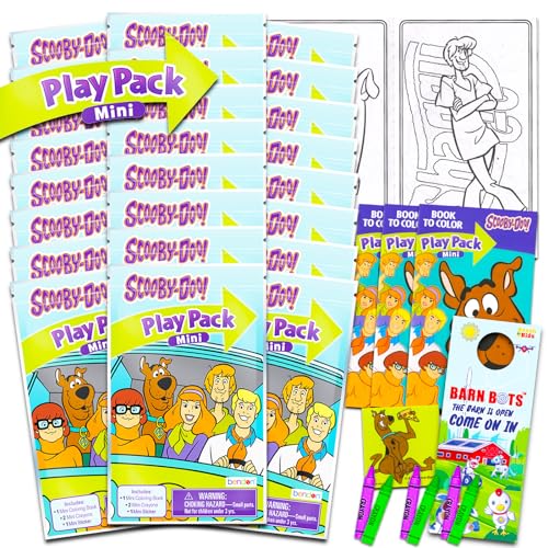 Scooby Doo Birthday Party Favors Set - Bundle with 24 Warner Bros Scooby Doo Play Packs | Mini Coloring Books, Stickers, Door Hanger for Goodie Bags (Scooby Doo Party Supplies)