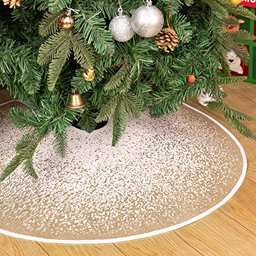 MACTING Christmas Tree Skirt, 30 inches Burlap Tree Skirt with Glitter Snowcapped Printed, Snowflake Particles Tree Mat for Xmas Holiday Party Decorations Indoor Outdoor