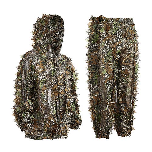 EAmber Ghillie Suit Youth 3D Leaf Camo Camouflage Lightweight Clothing Suits for Jungle Hunting, CS Game, Airsoft, Wildlife Photography or Halloween