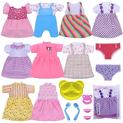 Baby Doll Clothes - Fits 12'' 13'' 14'' 15''Bitty Girl Alive Baby Doll Clothes 360°Sewing Dresses for with Doll Diapers, Nipple, and Doll Accessories Pack of 18 Bag Set …