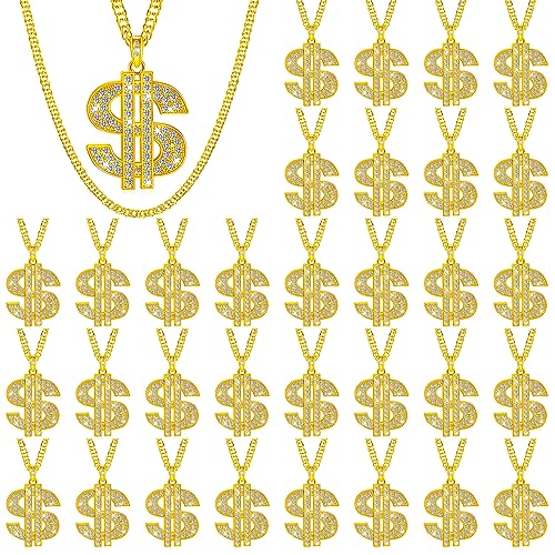 Yinkin 12 Pieces Gold Chain Dollar Necklace with Dollar Sign Pendant Necklace for Men, Hip Hop Dollar Necklace for Men Rapper