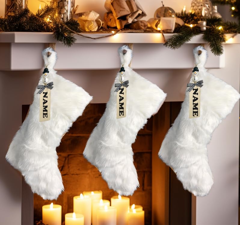 AOGU 3 Pack 18 Inch Snowy White Christmas Stockings Faux Fur Xmas Christmas Stockings Hanging Ornaments Candy Gift Bags for Christmas Decorations