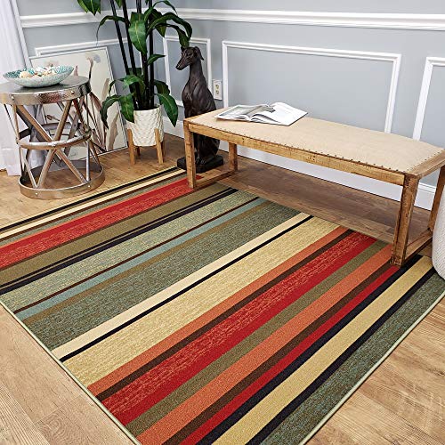Rubber Backed Area Rug, 39 X 58 inch (fits 3x5 Area), Multicolor Striped, Non Slip, Kitchen Rugs and Mats