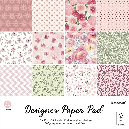 Desecraft Spring Vintage 12x12 in Double Sided Paper Pad Pack Scrapbook Cardstock Decorative Paper - 36 Sheets - for Card Making Journaling Planner Origami Decopage Decorative Scrapbooking Supplies