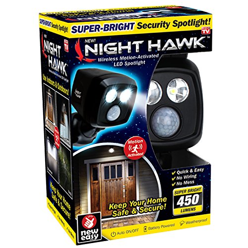 Ontel Night Hawk - Super Bright 450 Lumen LED Outdoor Indoor Security Spotlight | Advanced Motion Sensor | Adjustable Head | Easy Wireless Installation | 3000 Uses