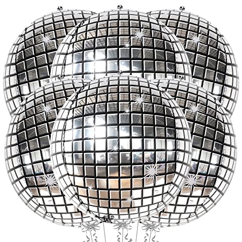 KatchOn, Big Silver Disco Ball Balloons - Pack of 6, Disco Party Decorations | 4D Sphere Disco Balloons for Disco Bachelorette Party Decorations | Silver Party Decorations, 70s Theme Party Decorations