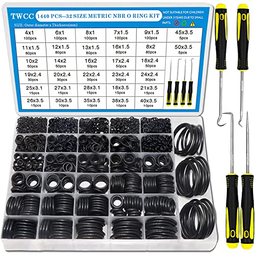 ZDBB 32 Size 1440 Pcs O Rings Assortment Kit Metric Nitrile Rubber Oring Set with 4 Pick for Automotive Faucet Pressure Washer Plumbing Air or Gas Repair OD 4mm-50mm