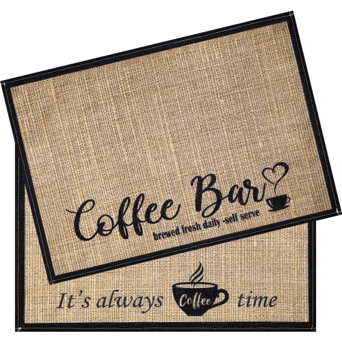 Cunhill 2 Pieces Coffee Bar Mat,Coffee Bar Accessories 20 x 14 Inch Coffee Bar Decoration Coffee Placemats for Coffee Machine, Coffee Bar, Countertops,Coffee Station Accessories(Coffee Time)