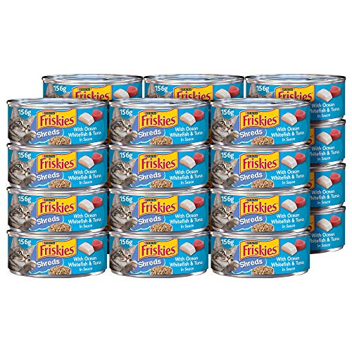 Purina Friskies Wet Cat Food, Shreds With Ocean Whitefish & Tuna in Sauce - (Pack of 24) 5.5 oz. Cans