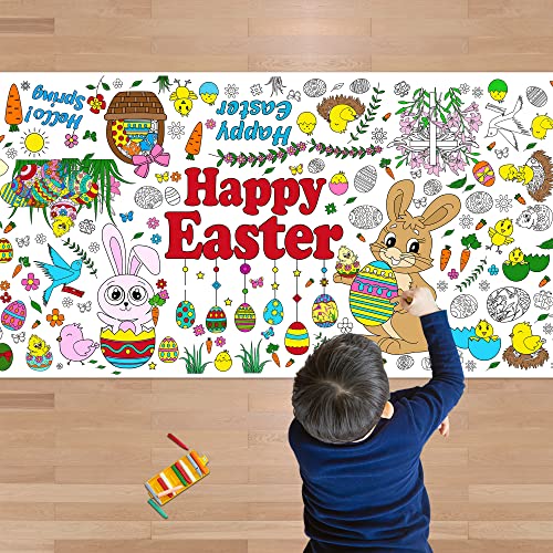 OHOME Easter Giant Coloring Poster/Tablecloth - Easter Crafts for Kids - 30 x 72 Inches Jumbo Coloring Banner - Easter Games Gifts Toys for Basket,Easter Activities Treats Party Decorations