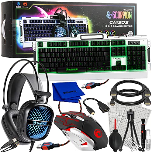 Professional PC & Gaming Accessory Bundle - Includes: Marvo Scorpion CM-303 3-in-1 Gaming Combo (Keyboard, Mouse & Headset) + Deluxe Equipment Maintenance Kit