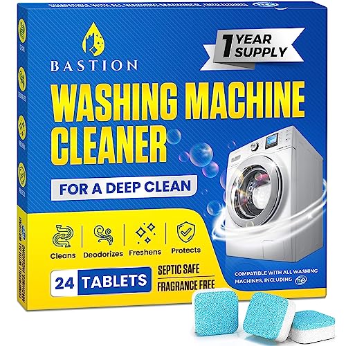 Washing Machine Cleaner Tablets 24 pack Powerful Descaler -Deep Cleaning for HE Front Loader & Top Load Washer Septic Safe Eco-Friendly Deodorizer Clean Drum & Laundry Tub Seal- Year's Supply